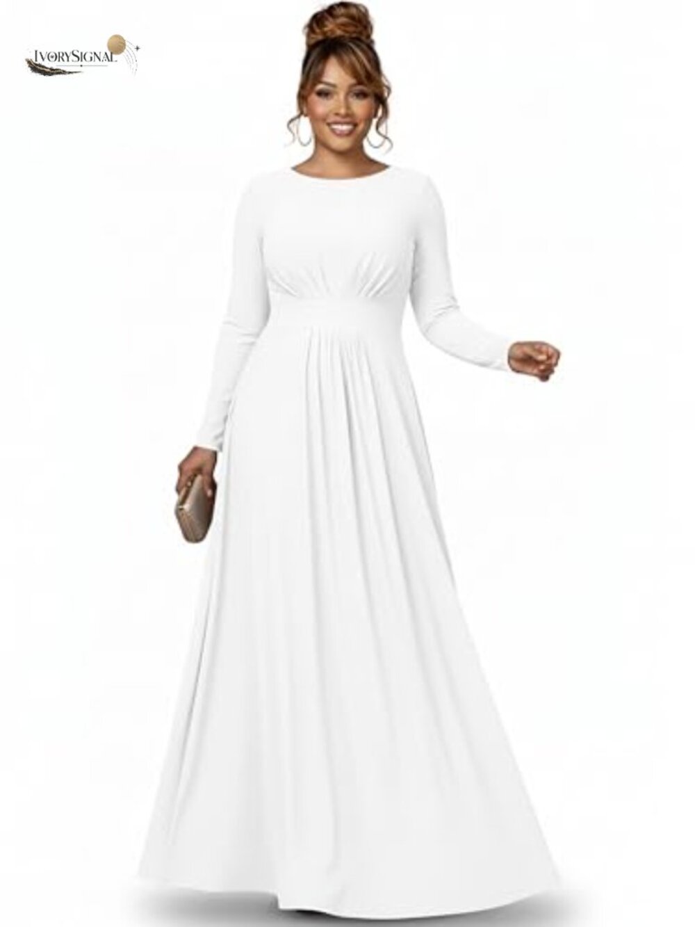 Long Sleeve Flowy Empire Waist Maxi Dress Formal Gown